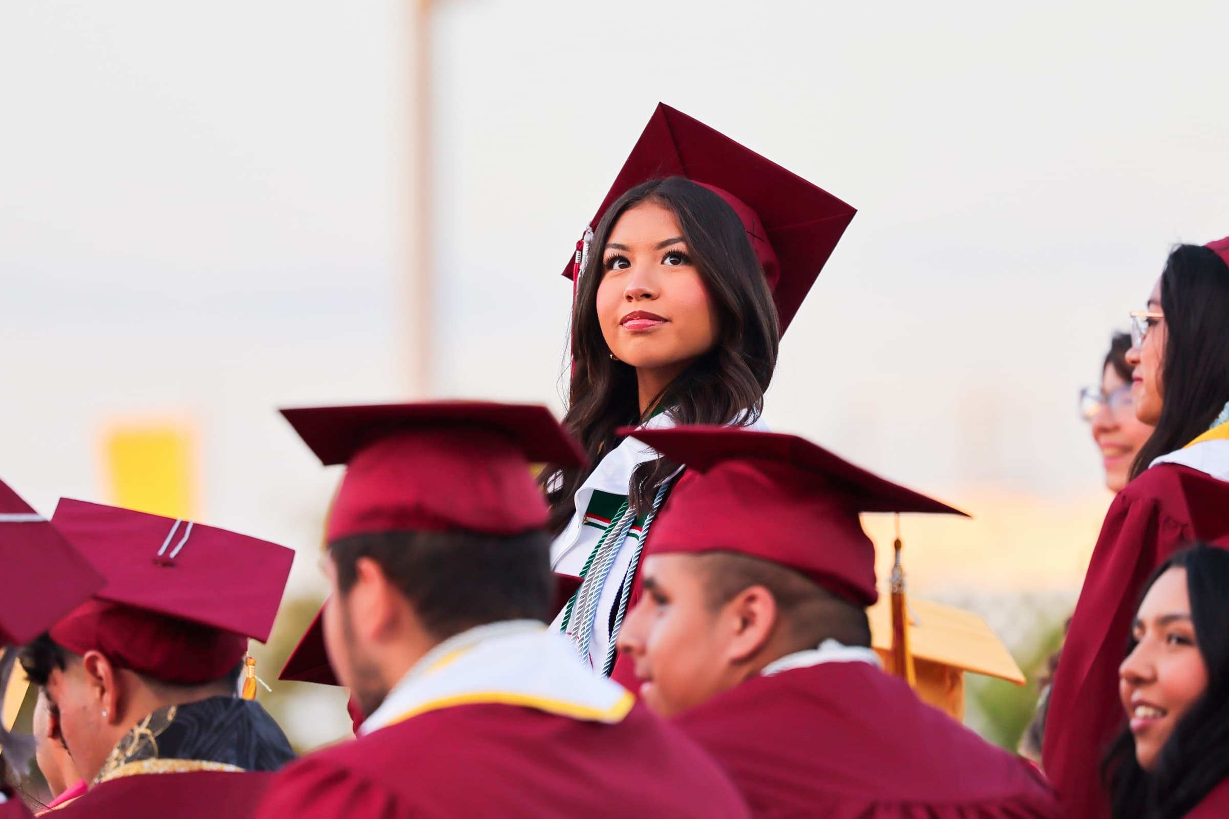 A Bellflower Unified graduate looks ahead during commencement